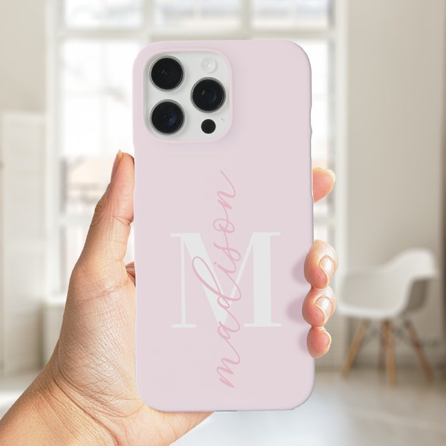 Modern Pink Minimalist Script Monogram Case-Mate iPhone Case (Creator Uploaded)