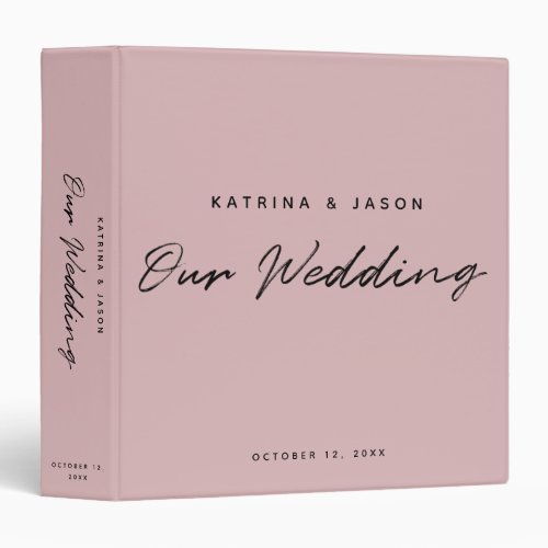 Modern Pink Minimalist Script Wedding Album 3 Ring Binder