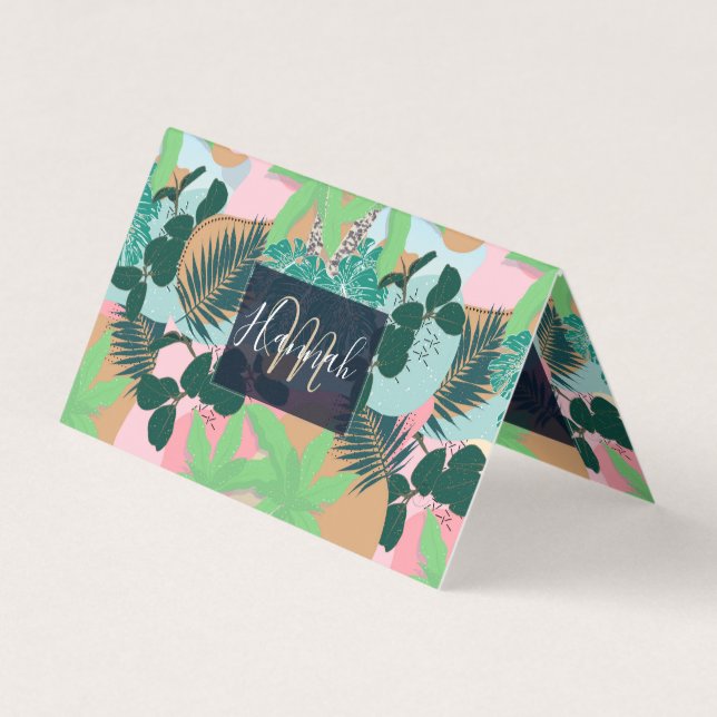 Modern Pink Mint Tropical Foliage Creative design Business Card (Front)
