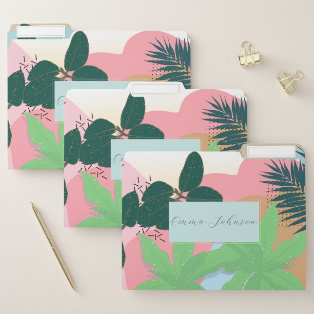 Modern Pink Mint Tropical Foliage Creative design File Folder (Set)