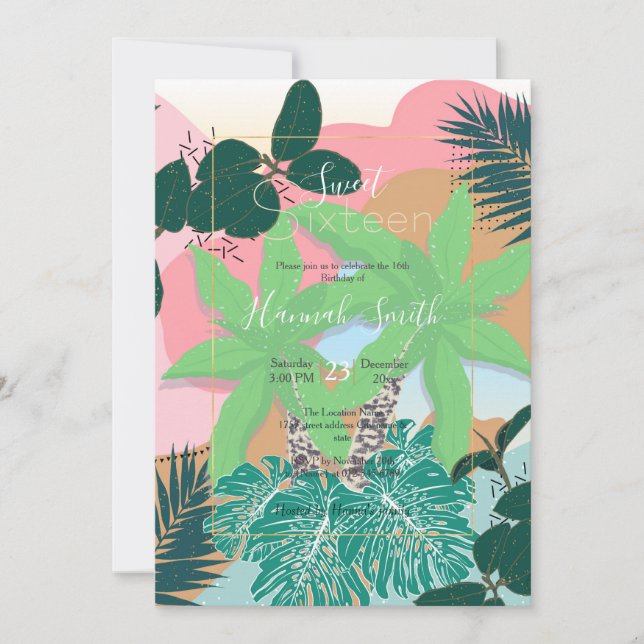 Modern Pink Mint Tropical Foliage Creative design Invitation (Front)