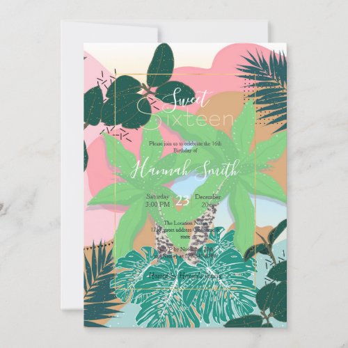 Modern Pink Mint Tropical Foliage Creative design Invitation