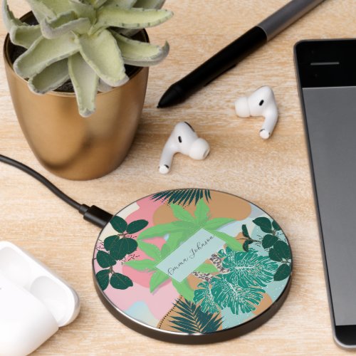 Modern Pink Mint Tropical Foliage Creative design Wireless Charger