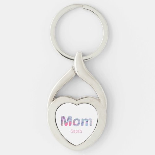 Modern Pink Mom Marble textured Font Monogram Keychain
