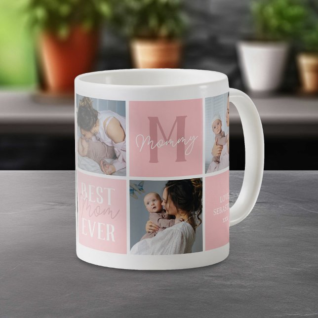 Modern Pink Mom Photo Collage Coffee Mug (Creator Uploaded)