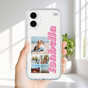 Modern Pink Monogram 5 Photo Collage iPhone 16 Case