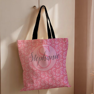 Modern pink Monogram Botancial  Tote Bag