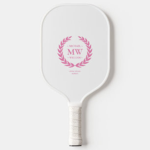 Modern Pink Monogram Custom Name Elegant Wreath Pickleball Paddle