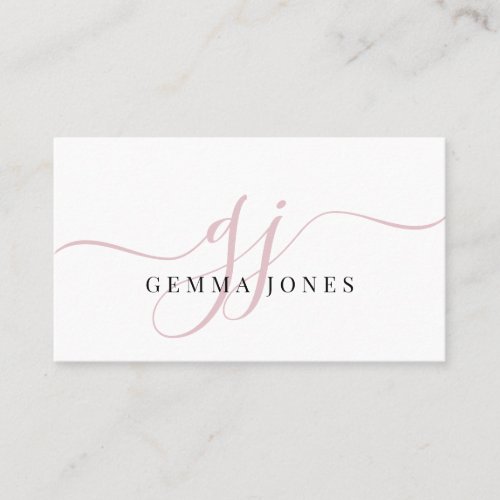 Modern Pink Monogram Feminine Script Name Business Card