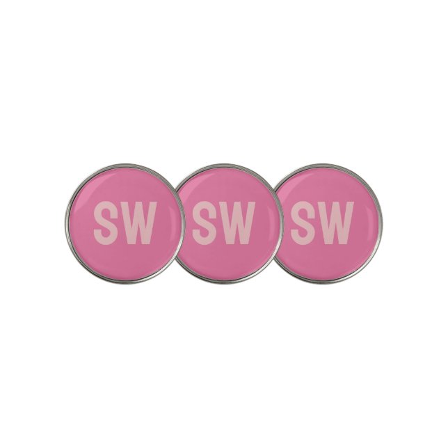 Modern Pink Monogram Initials Golf Ball Marker (3 Up)