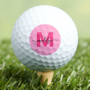 Modern Pink Monogram Initials Personalized Golf Balls