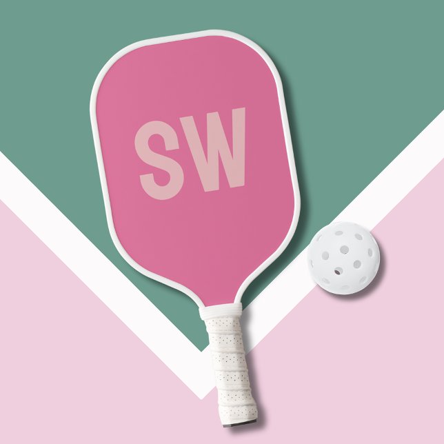Modern Pink Monogram Initials Pickleball Paddle (Modern pink monogram personalized pickleball paddle)