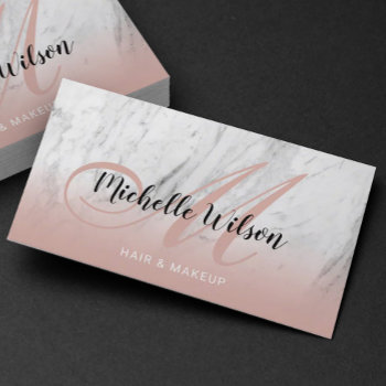 Modern Pink Monogram Marble Beauty Salon Spa Business Card by BlackEyesDrawing at Zazzle