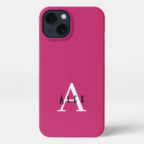 Modern Pink Monogram Name iPhone 13 Case