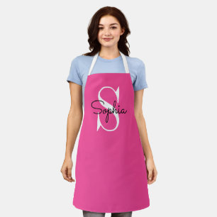 Modern Pink Monogram Personalized Name Apron