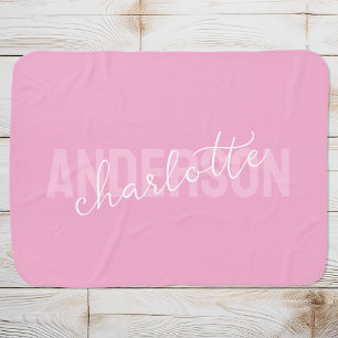 Modern Pink Monogram Personalized Name Baby Blanket