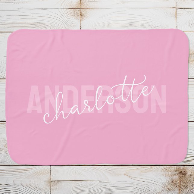 Modern Pink Monogram Personalized Name Baby Blanket (Creator Uploaded)