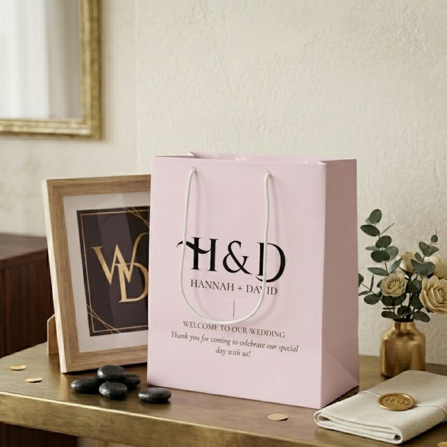 Modern Pink Monogram Wedding Welcome Guest  Medium Gift Bag (Creator Uploaded)