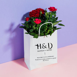 Modern Pink Monogram Wedding Welcome Guest  Medium Gift Bag