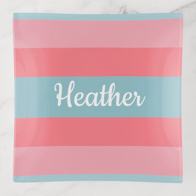 Modern Pink Monogrammed Trinket Tray (Front)