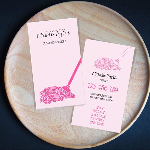 Modern Pink Mop Cleaning Services Maid Business Card
