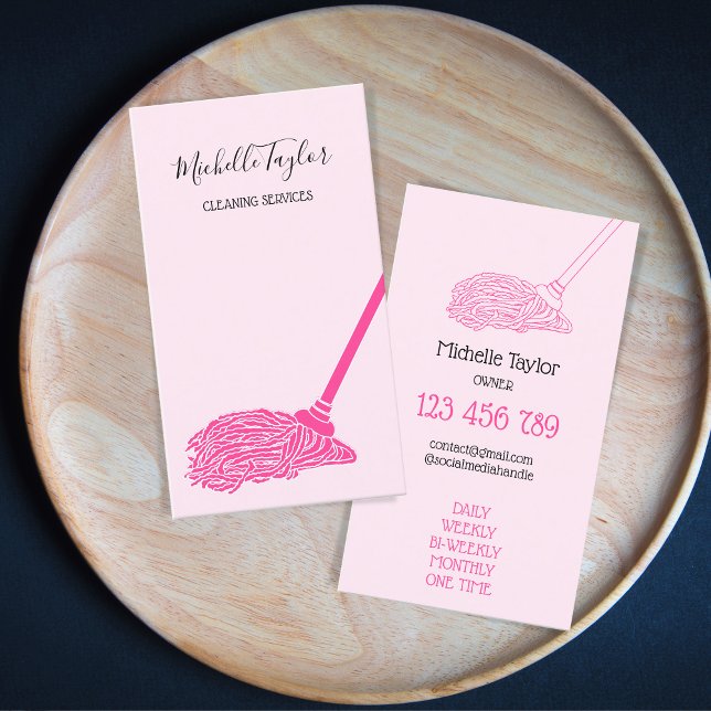 Modern Pink Mop Cleaning Services Maid Business Card (Creator Uploaded)