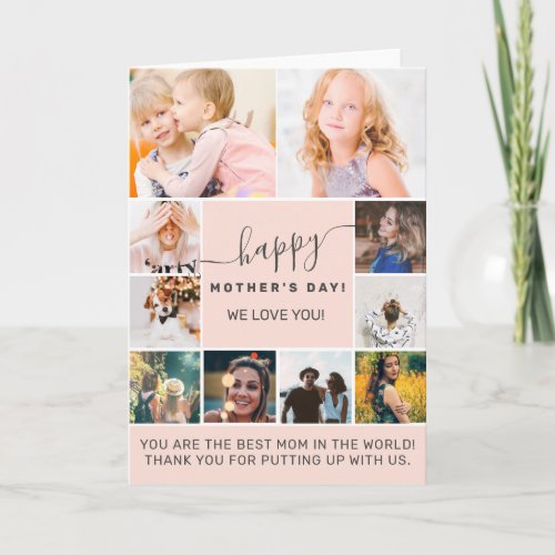 Modern pink mothers day  10 photo collage grid card