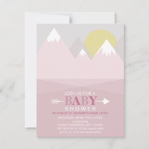 Modern Pink Mountain Sun Baby Shower Invitation