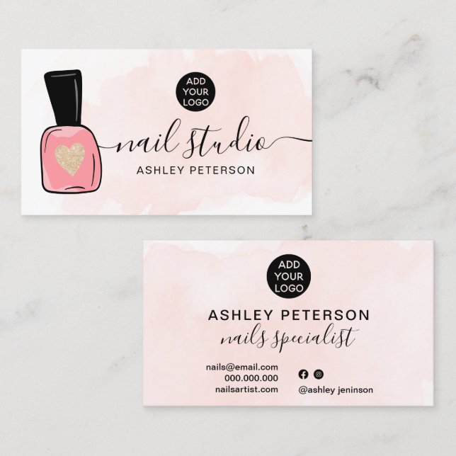 modern pink nail polish specialist illustration business card (Front/Back)