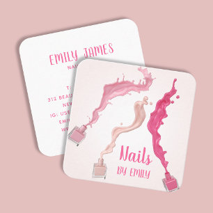 Modern Pink Nail Salon Spa Nail Tech Square Business Card