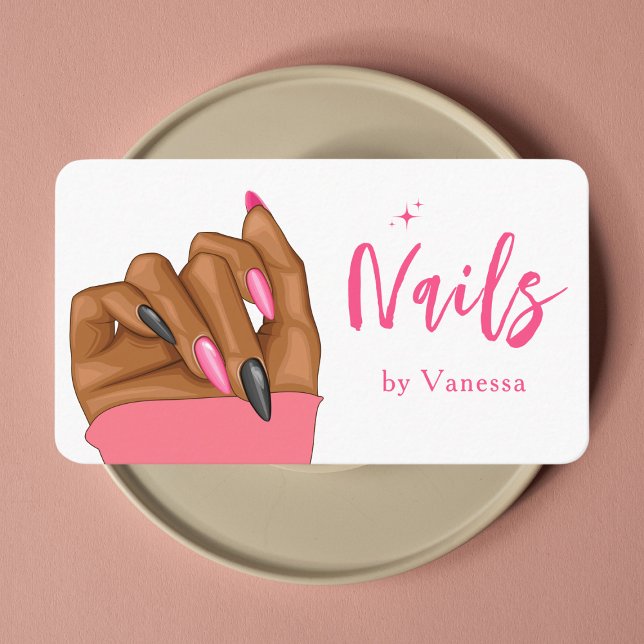 Modern Pink Nail Technician Modern Nails Art Salon Business Card (Creator Uploaded)