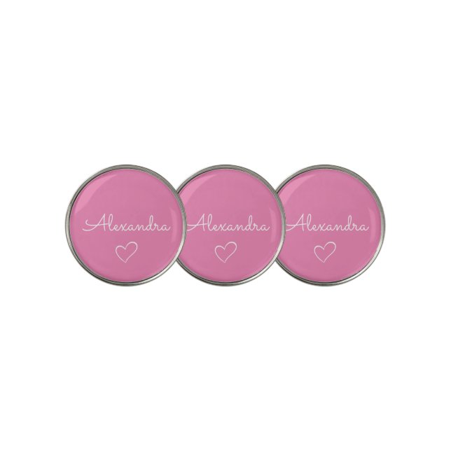 Modern Pink Name Custom Cute Golf Ball Marker (3 Up)