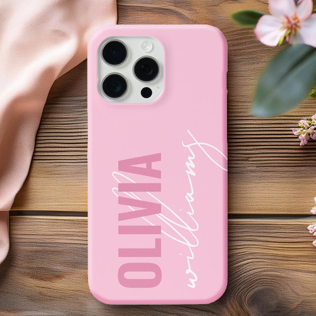 Modern Pink Name Monogram Case-Mate iPhone Case (Creator Uploaded)
