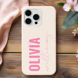 Modern Pink Name Monogram iPhone 15 Pro Max Case