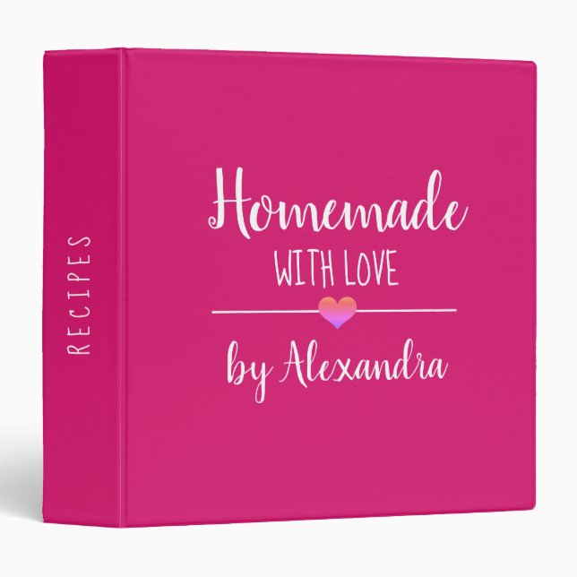 Modern pink Name Recipe 3 Ring Binder (Front/Spine)