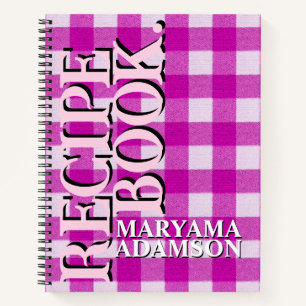 Modern Pink Name Recipe Book. Girly Bold Plaid Notebook