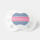 Modern Pink Navy Chevron Baby Girl Monogram