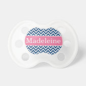 Modern Pink Navy Chevron Baby Girl Monogram Pacifier (Front)