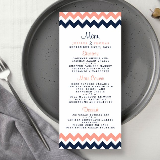 Modern Pink & Navy Chevron Wedding Menu (Creator Uploaded)
