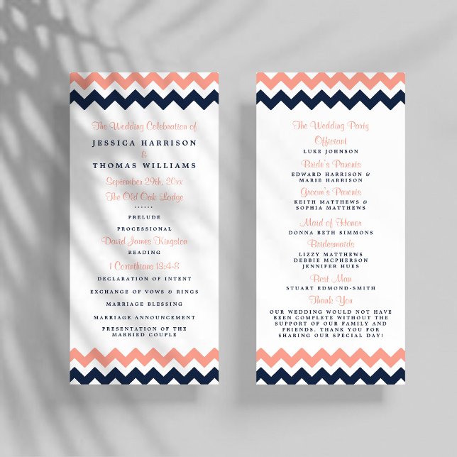 Modern Pink & Navy Chevron Wedding Program (Creator Uploaded)