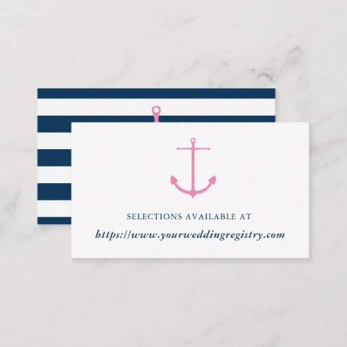 Modern Pink  Navy Nautical Bridal Shower Registry Enclosure Card
