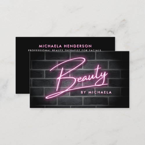 Modern Pink Neon Beauty Sign On Brick Wall Business Card