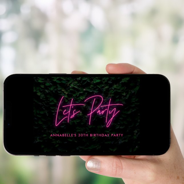 Modern pink neon foliage lets party contemporary  invitation (Front Digital)