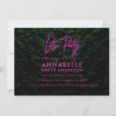 Modern pink neon foliage lets party contemporary  invitation (Back)