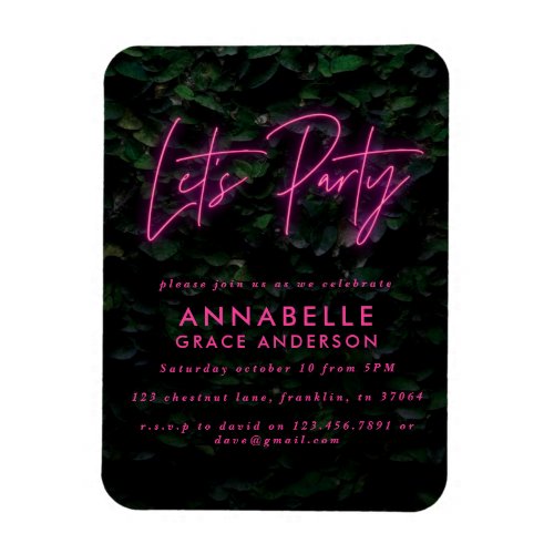 Modern pink neon foliage lets party contemporary   magnet