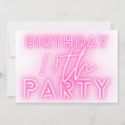 Modern Pink Neon Lights 18th Birthday Party Photo