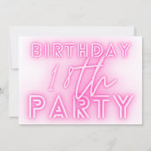 Modern Pink Neon Lights 18th Birthday Party Photo Invitation (Back)