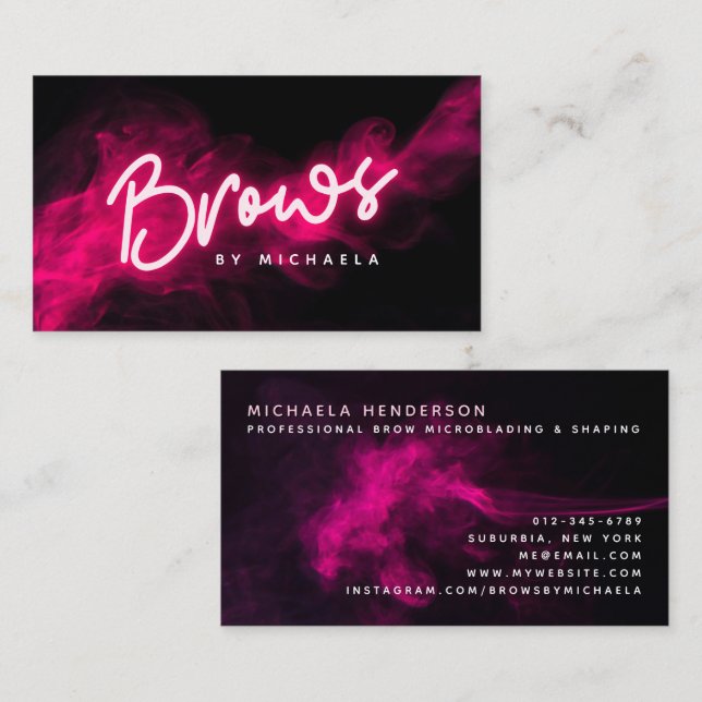 Modern Pink Neon & Smoke Brow Microblading/Shaping Business Card (Front/Back)