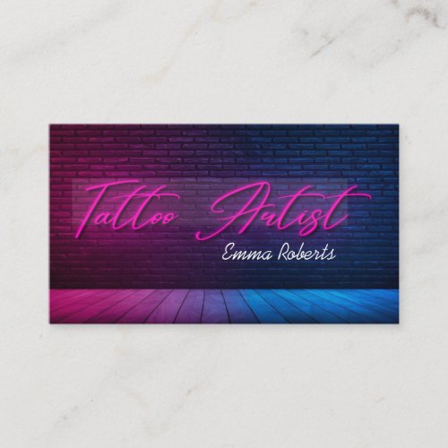 Modern Pink Neon  Smoke Tattoo Artist  Business C Business Card