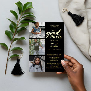 Modern Pink Now & Then 3 Photo Graduation Party Foil Invitation